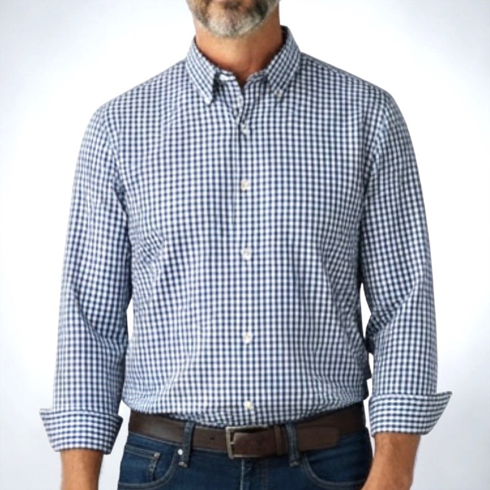 IZOD Button Down Shirt Mens Medium Estate Blue NEW Gingham Performance Stretch